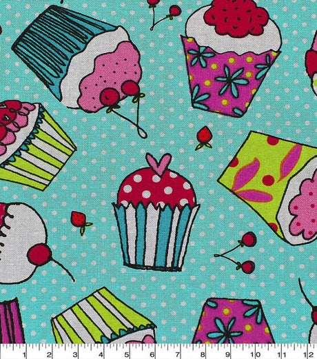 Quilting Cotton Cupcake on Dots Novelty Print