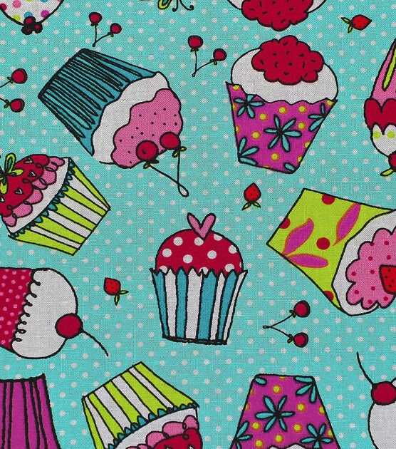 Quilting Cotton Cupcake on Dots Novelty Print