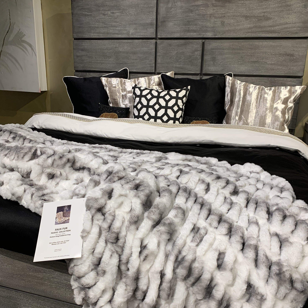 Braided Soft Faux Fur Blanket Fluffy Gray White Comforter & Throw, Queen or Cal King Size
