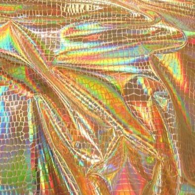Gold Nuevo iridescent Holographic Embossed Crocodile Vinyl Fabric,