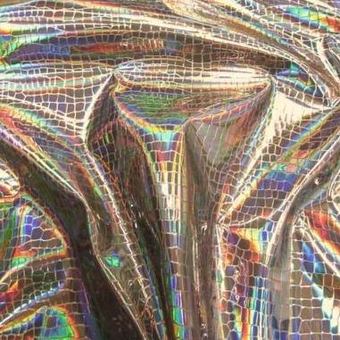 Steel Nuevo iridescent Holographic Embossed Crocodile Vinyl Fabric,