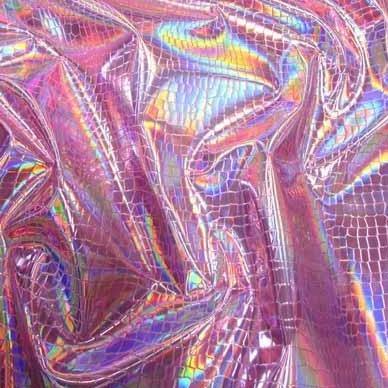Pink Nuevo iridescent Holographic Embossed Crocodile Vinyl Fabric,