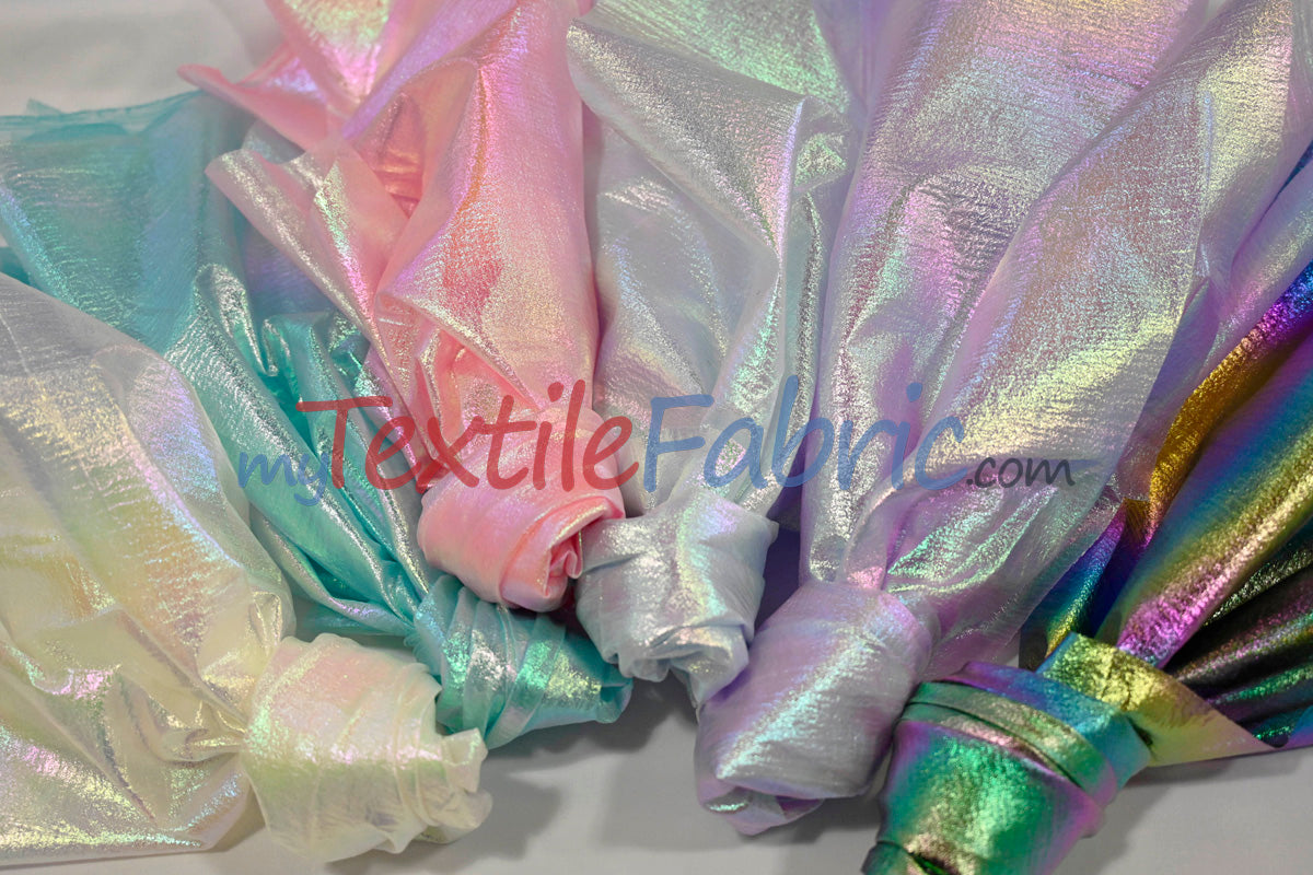 Oasis Hologram Polyester Fabric - Iridescent Sheer Organza, 58/60" Width, White, Pink, Baby Blue, Turquoise, Lavender, Black (1 Yard)