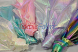 Oasis Hologram Polyester Fabric - Iridescent Sheer Organza, 58/60" Width, White, Pink, Baby Blue, Turquoise, Lavender, Black (1 Yard)