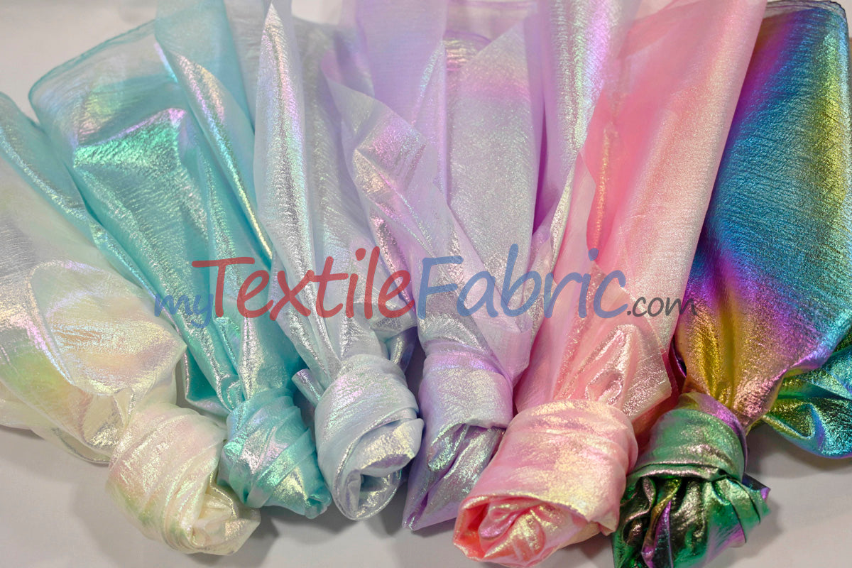 Oasis Hologram Polyester Fabric - Iridescent Sheer Organza, 58/60" Width, White, Pink, Baby Blue, Turquoise, Lavender, Black (1 Yard)
