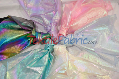 Oasis Hologram Polyester Fabric - Iridescent Sheer Organza, 58/60" Width, White, Pink, Baby Blue, Turquoise, Lavender, Black (1 Yard)