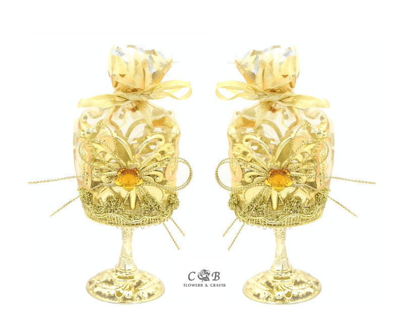 2" x 6.5" Gold Organza Bag Favor Trinket Box - Pack of 12