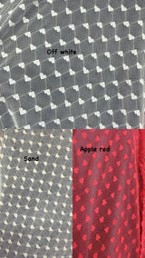 All Over Hearts Nylon Spandex Power Mesh Fabric - Off White, Apple Red, Sand, Hearts Print, 59" Width