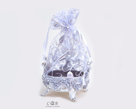 4" Silver Round Organza Bag Favor Box - Pack of 12