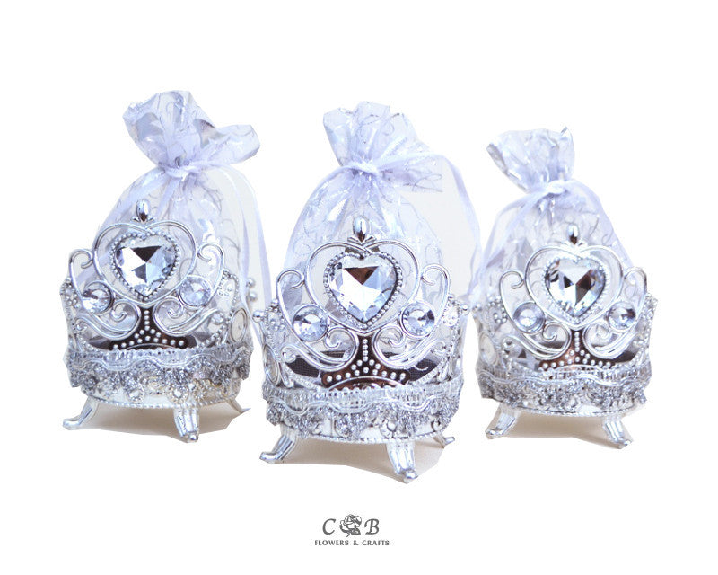4" Silver Round Organza Bag Favor Box - Pack of 12