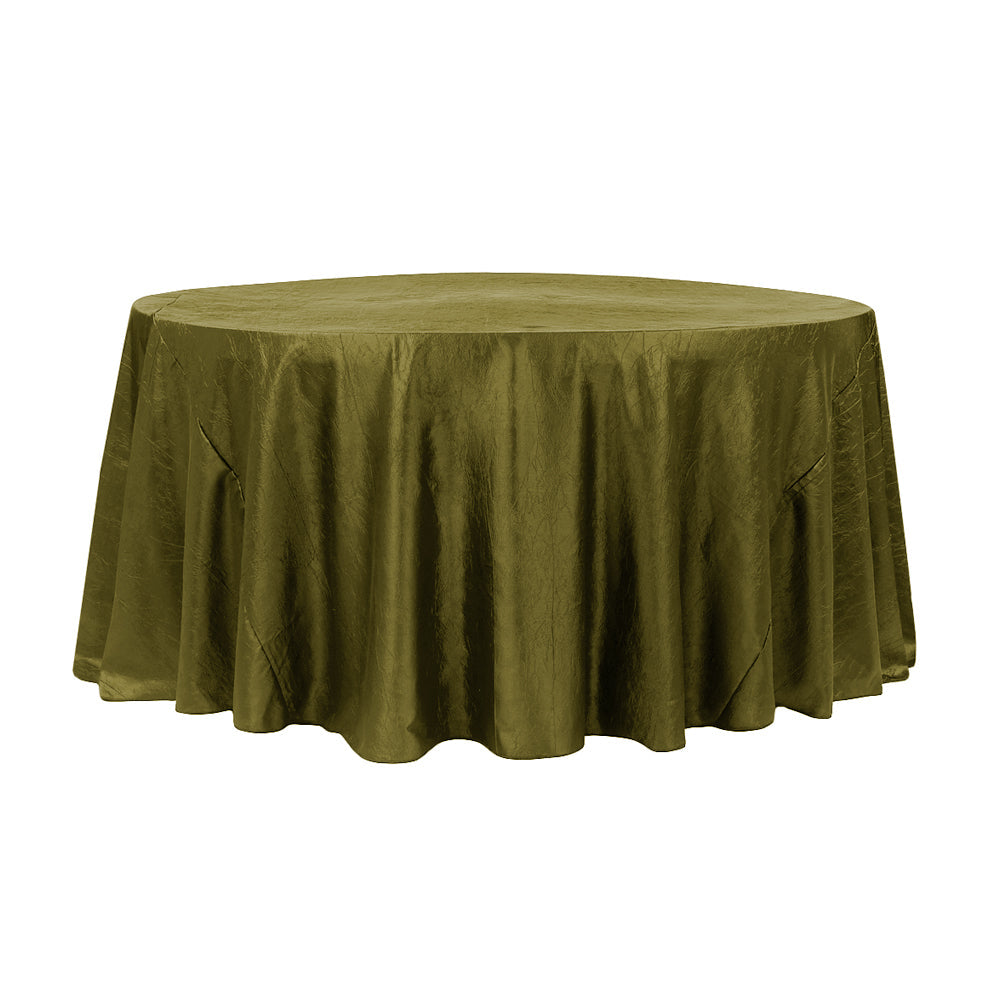 132″ Olive Crinkle Crushed Taffeta Round Tablecloth