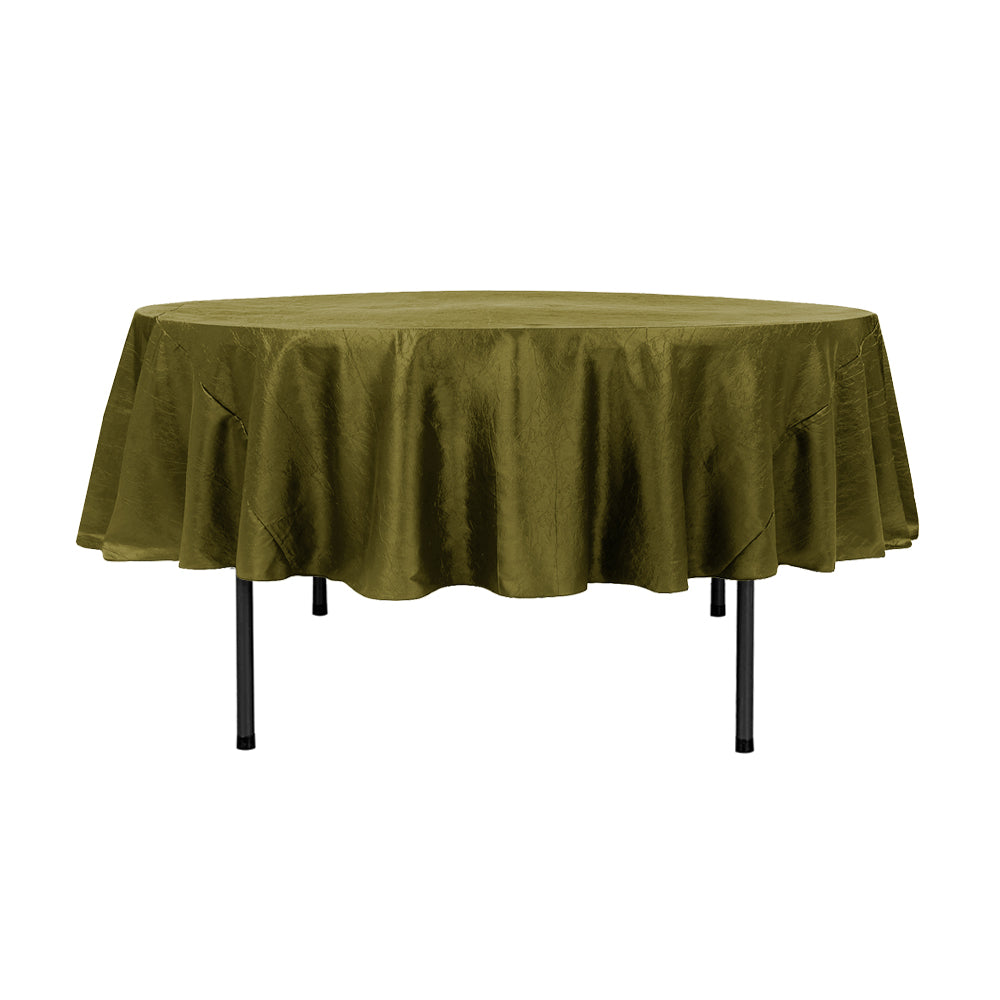 90″ Olive Crinkle Crushed Taffeta Round Tablecloth