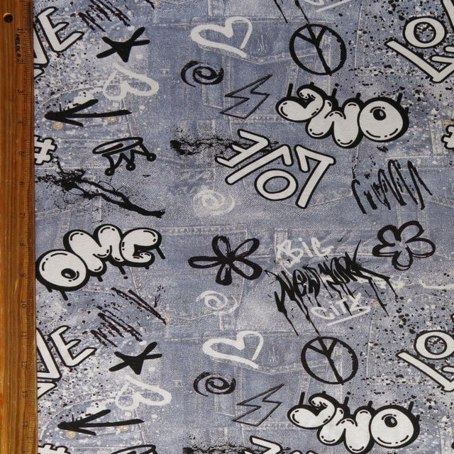 Cotton Lycra Jersey Knit Fabric OMG Graffiti Print