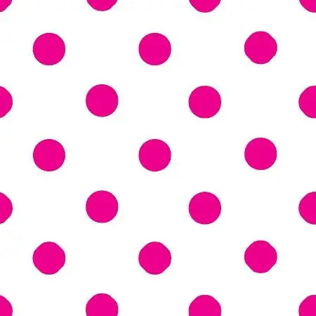 1″ One Inch Fuschia Dots on White Poly Cotton Fabric