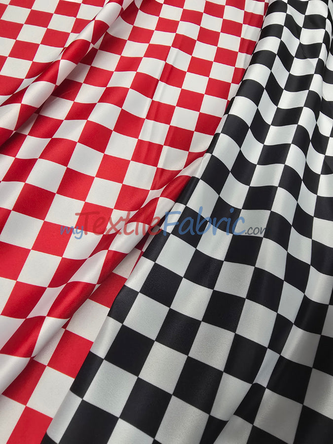 Checkered Satin Fabric - Racing Flag Pattern, Black And White Or Red And White, 58/60" Width (1 Yard)