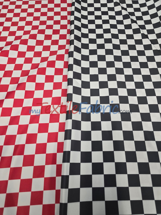 Checkered Satin Fabric - Racing Flag Pattern, Black And White Or Red And White, 58/60" Width (1 Yard)