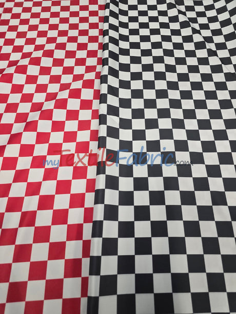 Checkered Satin Fabric - Racing Flag Pattern, Black And White Or Red And White, 58/60" Width (1 Yard)