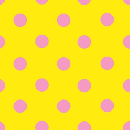 1″ One Inch Pink Polka Dot on Yellow Poly Cotton Fabric,