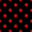 1″ One Inch Red Polka Dot on Black Poly Cotton Fabric,