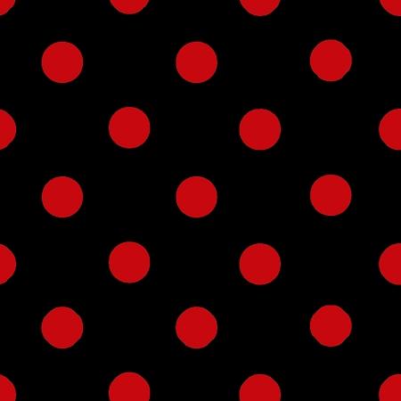 1″ One Inch Red Polka Dot on Black Poly Cotton Fabric,