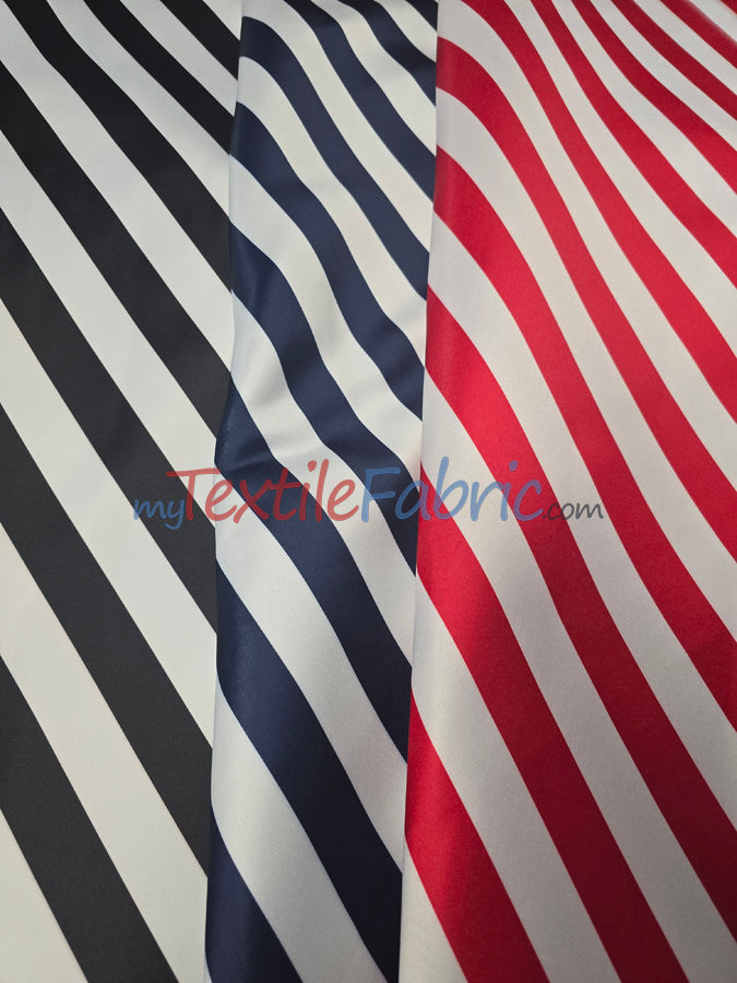 1 Inch Stripe Satin Print Lamour Satin Fabric - Black White 1 Inch Stripe, 58/60" Width (1 Yard)