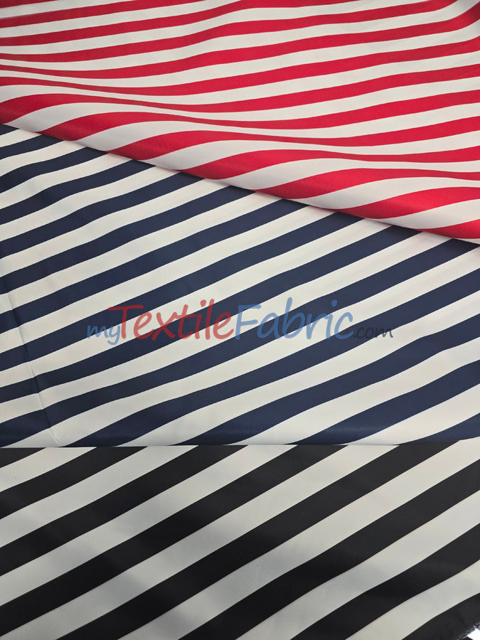 1 Inch Stripe Satin Print Lamour Satin Fabric - Black White 1 Inch Stripe, 58/60" Width (1 Yard)