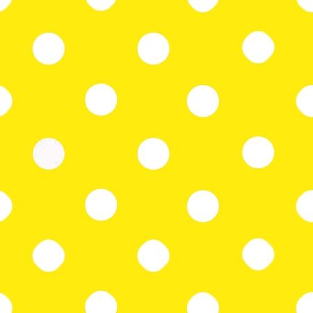 1″ One Inch White Polka Dot on Yellow Poly Cotton Fabric,