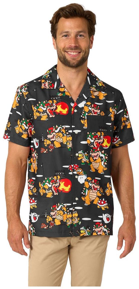 RADYAN Bowsers Mayhem Men's Hawaiian Shirt - Fun Tropical Print Shirt product image showing the product clearly