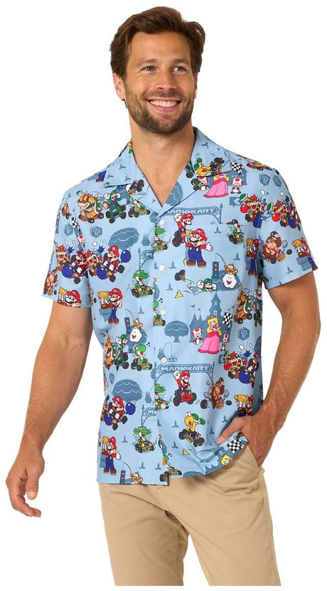 RADYAN Mario Kart Men's Hawaiian Shirt - Colorful Summer Print Shirt product image showing the product clearly