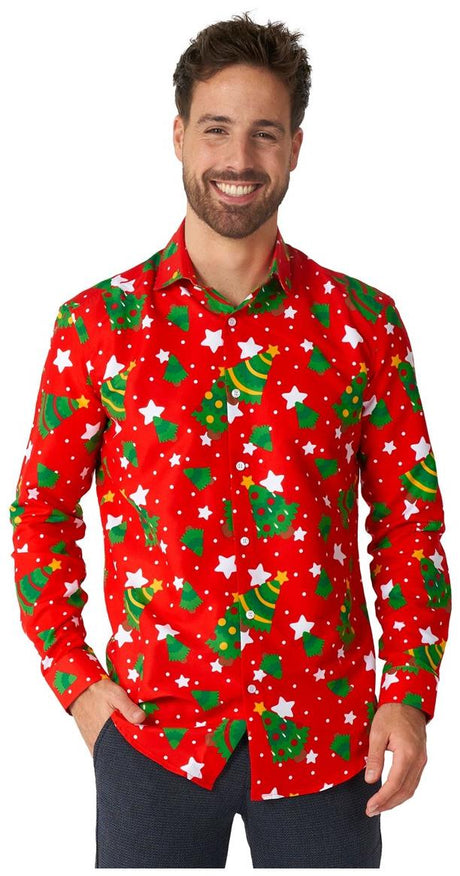 Suitmeister Men's Shirts Christmas Trees Stars Red