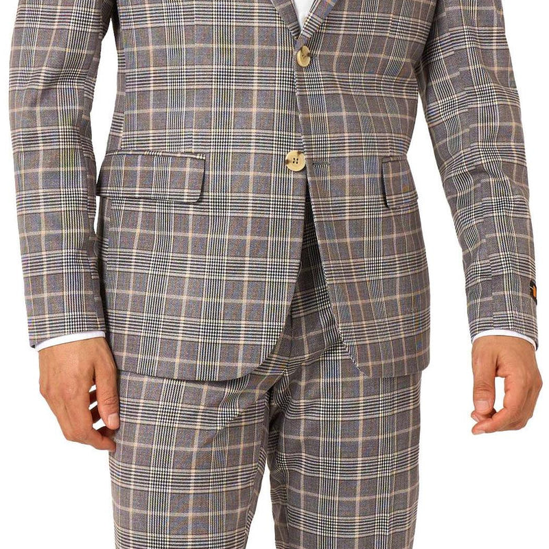 Stylish OppoSuits Daily Checked Tan Suit for Sophisticated Looks During Holiday Events and Parties
