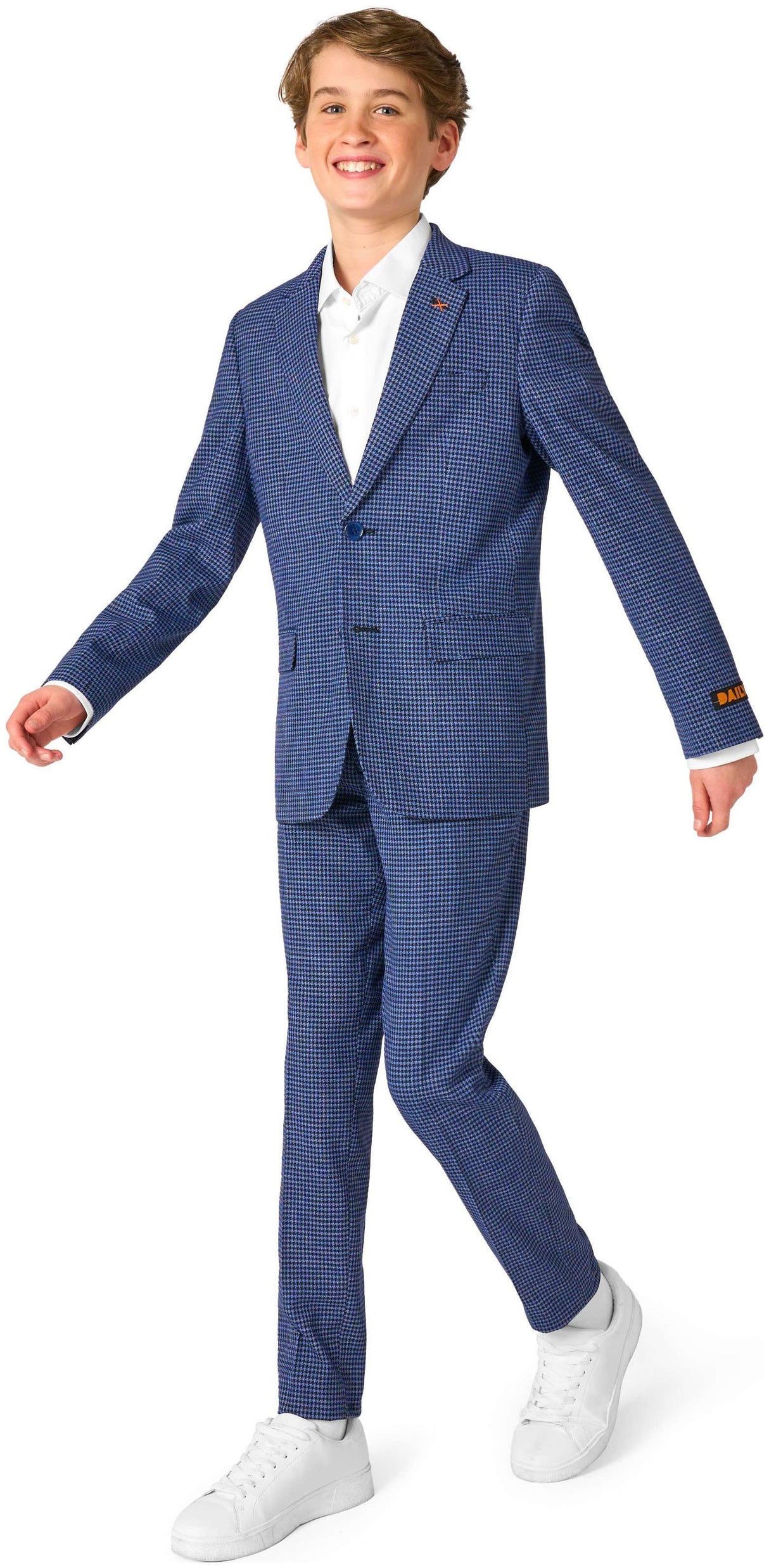 Stylish OppoSuits Daily Checked Navy Suit for Teen Boys Perfect for Formal and Casual Occasions