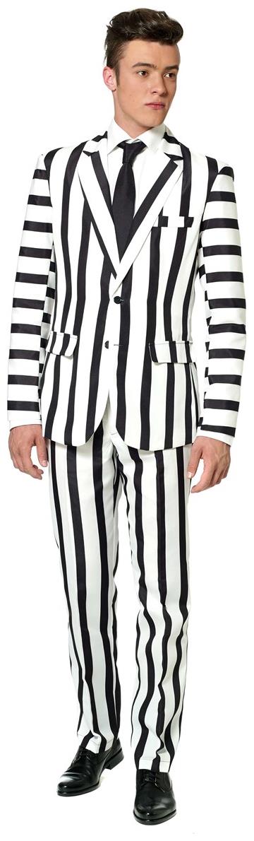Stylish Suitmeister Striped Black White Suit for Halloween Parties Costume Events and Formal Occasions