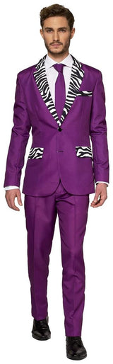 Stylish Purple Pimp Costume with Zebra Lapels for Halloween Parties and Dress-Up Events