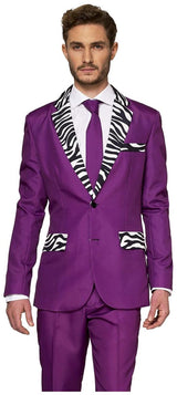Stylish Purple Pimp Costume with Zebra Lapels for Halloween Parties and Dress-Up Events