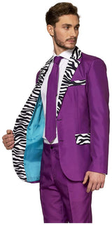 Stylish Purple Pimp Costume with Zebra Lapels for Halloween Parties and Dress-Up Events