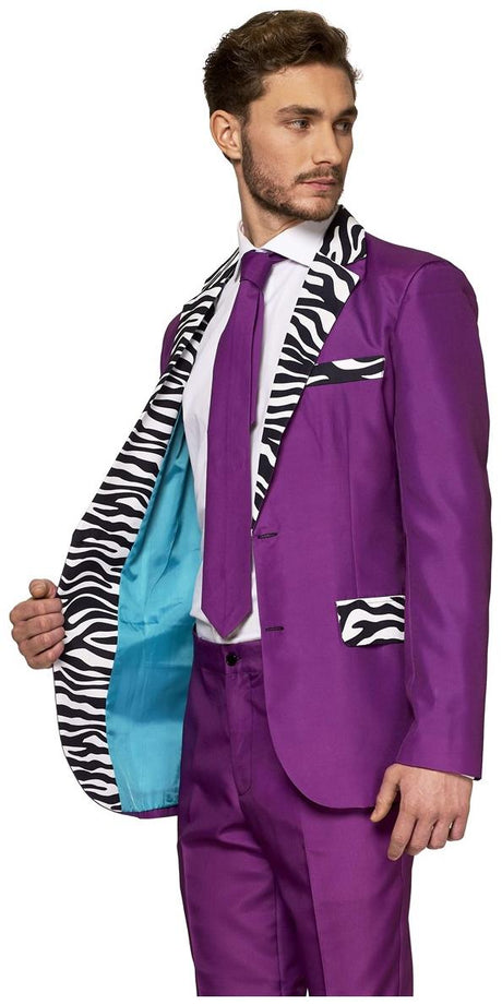 Stylish Purple Pimp Costume with Zebra Lapels for Halloween Parties and Dress-Up Events