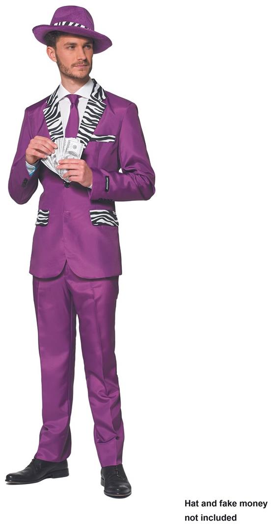 Stylish Purple Pimp Costume with Zebra Lapels for Halloween Parties and Dress-Up Events