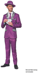 Stylish Purple Pimp Costume with Zebra Lapels for Halloween Parties and Dress-Up Events