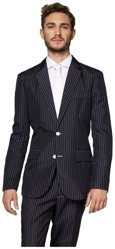 Suitmeister Men's Suits Gangster Pinstripe Black