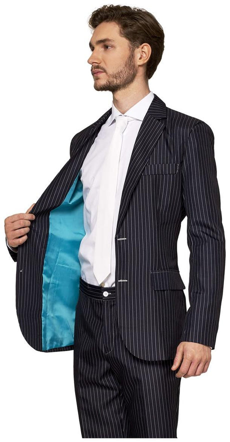 Suitmeister Men's Suits Gangster Pinstripe Black