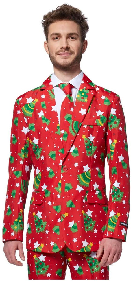 Suitmeister Men's Suits Christmas Trees Stars Red