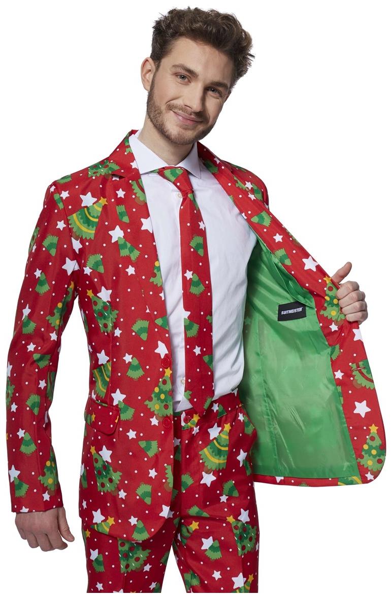 Suitmeister Men's Suits Christmas Trees Stars Red