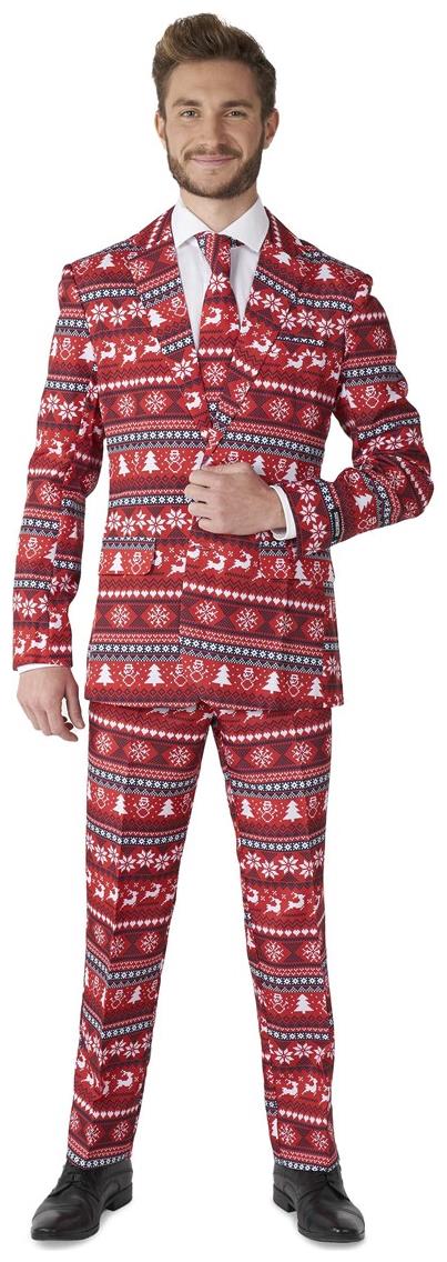 Stylish Suitmeister Nordic Pixel Red Suit for Holiday Parties Celebrations and Festive Events