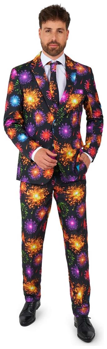 Vibrant Suitmeister Men's Fireworks Black Suit for Party Celebrations and Holiday Events