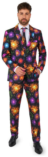 Vibrant Suitmeister Men's Fireworks Black Suit for Party Celebrations and Holiday Events
