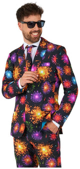 Vibrant Suitmeister Men's Fireworks Black Suit for Party Celebrations and Holiday Events