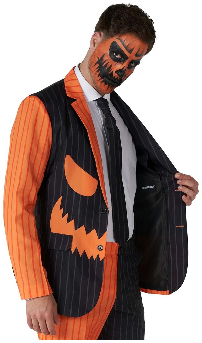 Stylish Jack-O Pinstripe Suit for Halloween Parties and Spooky Celebrations