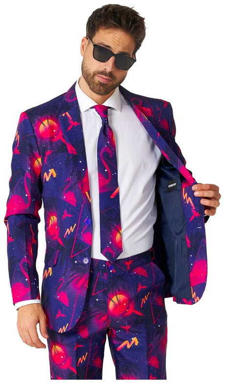 Vibrant Suitmeister Men's Retro Neon Navy Suit for Parties Dress-Up Events and Halloween Celebrations