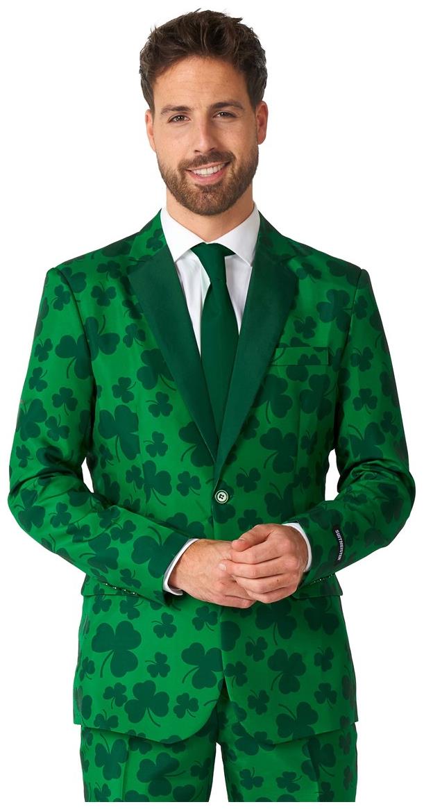 Stylish Green Suit with Shamrocks for St Patrick's Day Parties Events and Celebrations